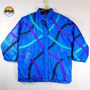 Vtg Haband For Her Funky Cool Blue Multicolor Button Zip Jacket Coat Size 3 XL